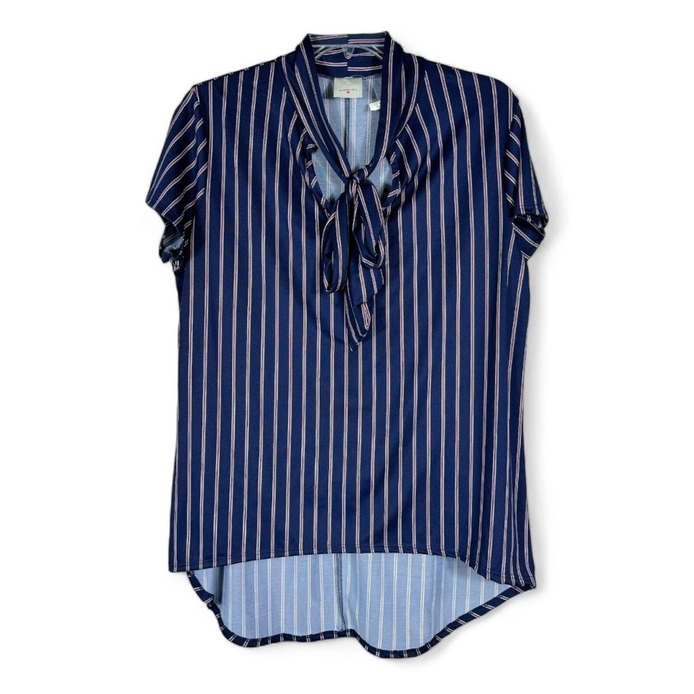 Top‎ Fashion of NY Tunic Top Navy Red White Striped Neck Tie Womens XL NEW